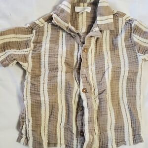 Grayson Mini Boys Beige and White Button Down Muslin Shirt